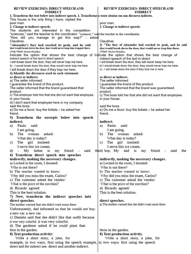 Direct and Indirect Speech Activity | PDF