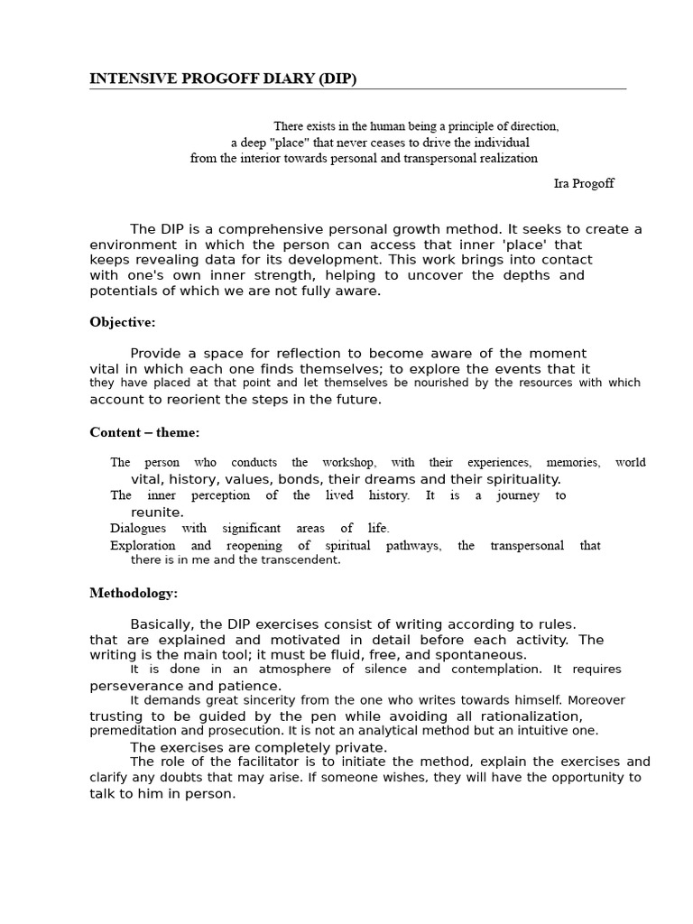 Intensive Progoff Diary Method Guide | PDF