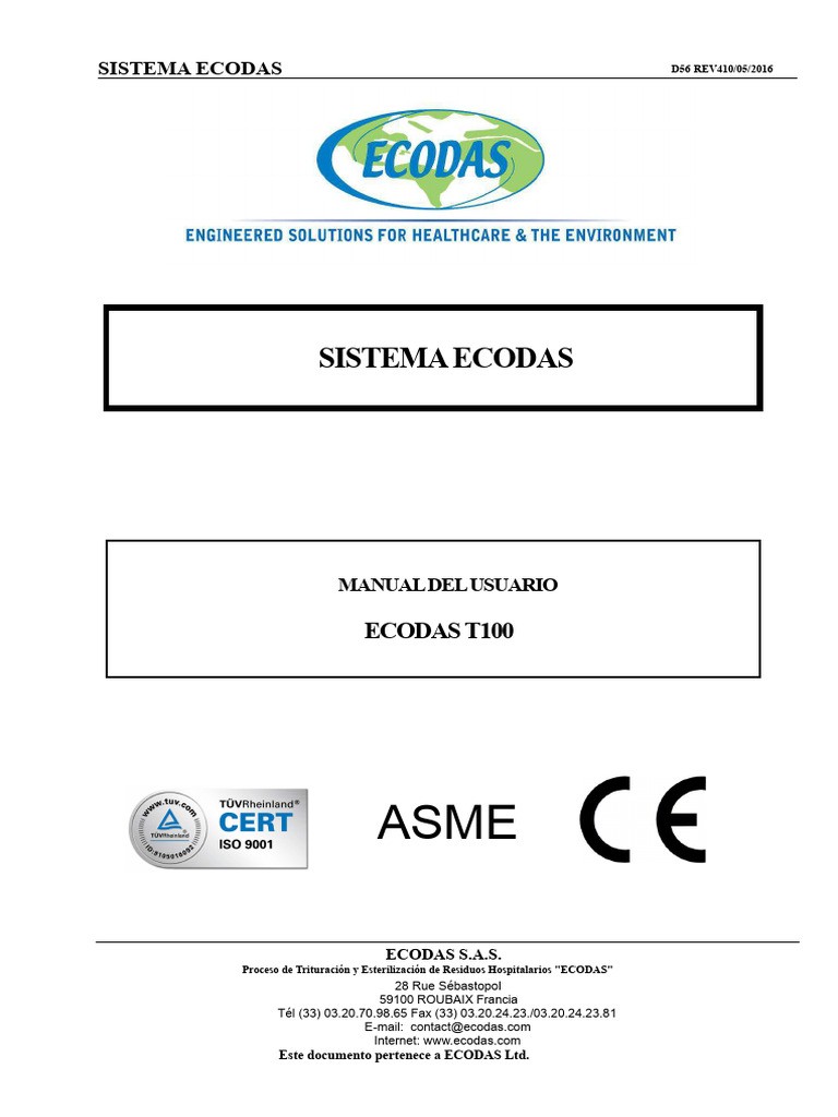 Manual de Operación ECODAS T100 | PDF | Esterilización (Microbiología ...