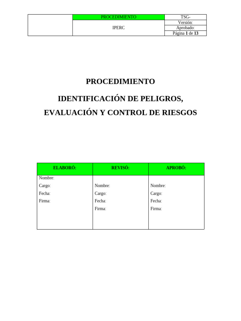 Procedimiento IPERC: Identificación y Control de Riesgos | PDF | Riesgo ...