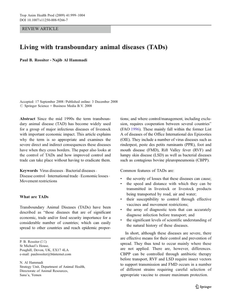 Understanding Transboundary Animal Diseases | PDF | Health Sciences ...