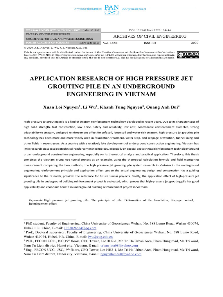 High-Pressure Jet Grouting in Vietnam | PDF | Foundation (Engineering ...