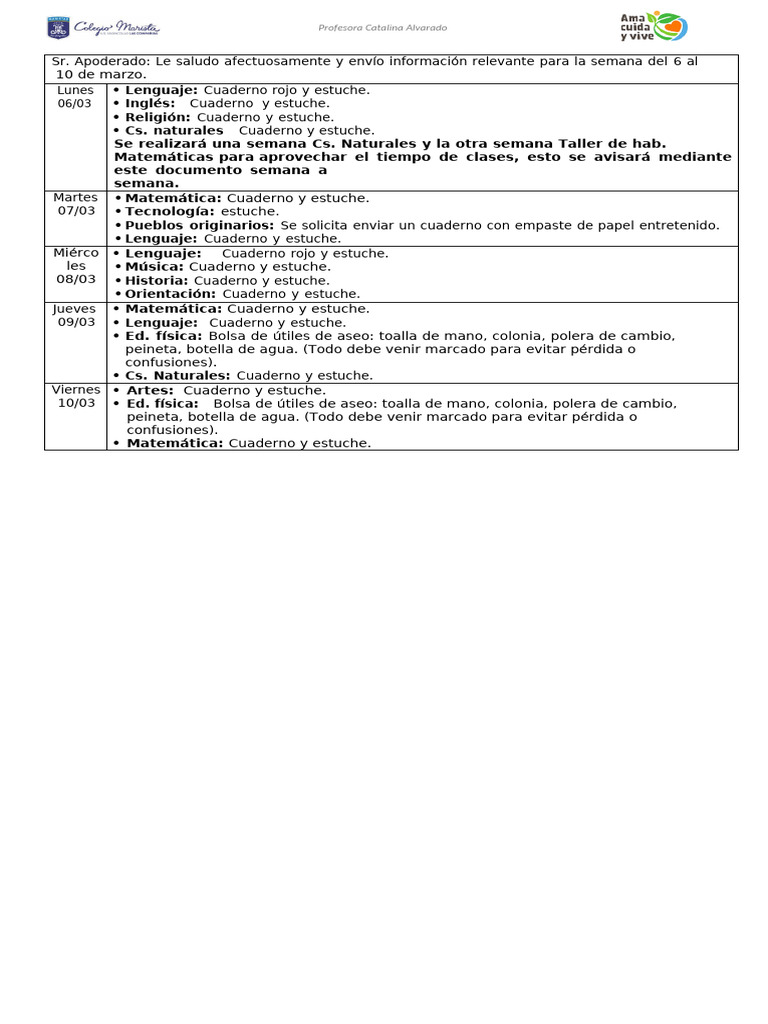 SEMANA DEL 6 AL 10 DE MARZO (1) | PDF