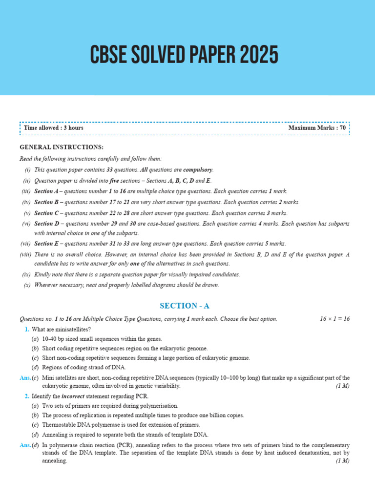 CBSE Class XII Biology MCQs and Answers | PDF | Dominance (Genetics ...