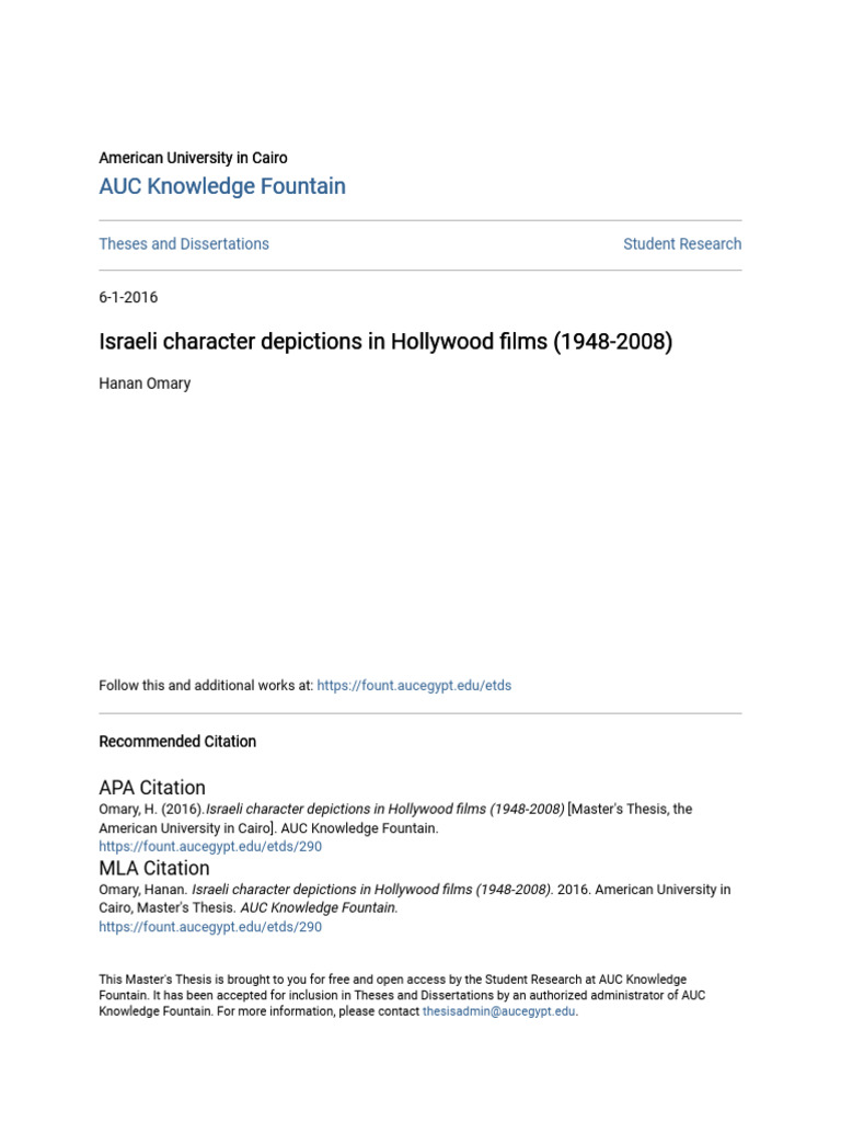 Israeli Character Depictions in Hollywoo | PDF | Zionism | Jews