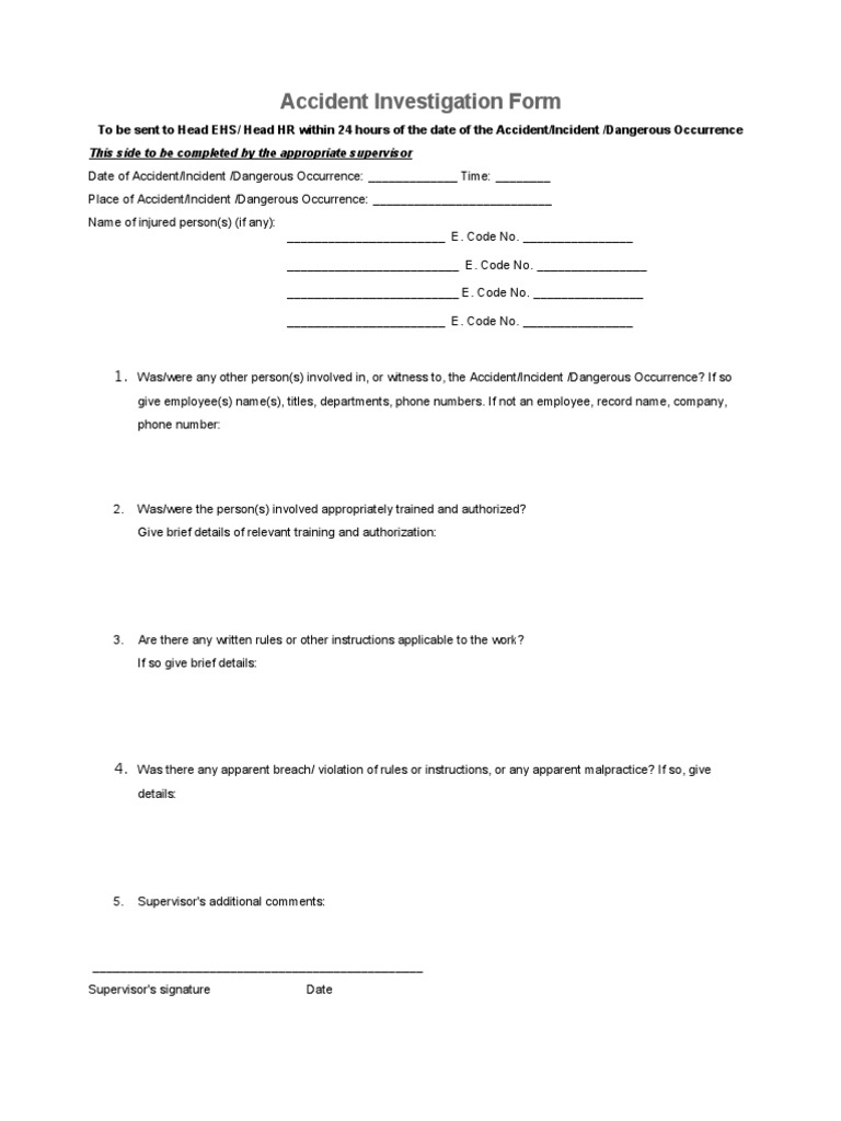 Accident Investigation Form | PDF