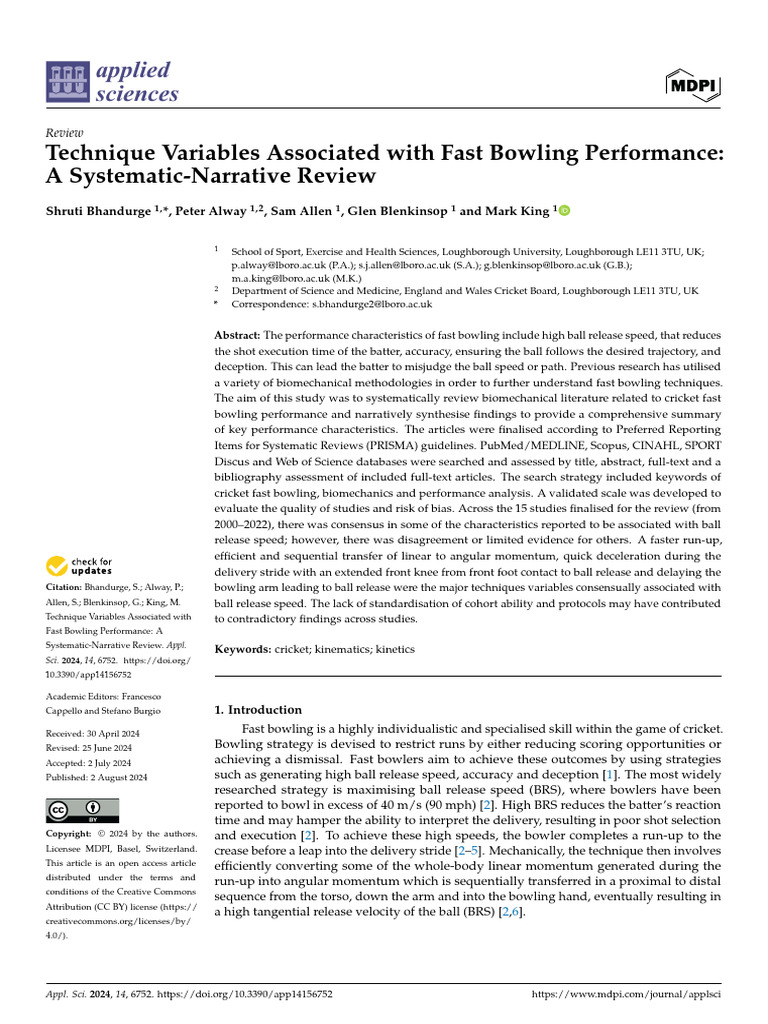Fast Bowling Performance: Biomechanical Review | PDF | Bowling (Cricket ...