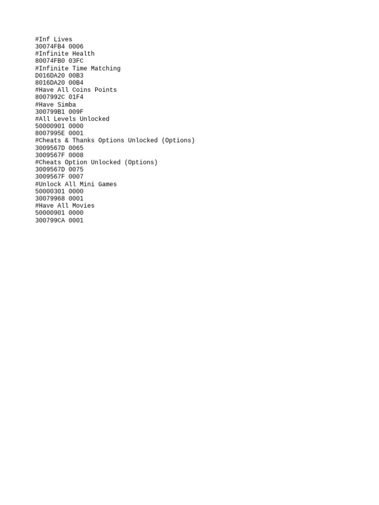 PS2 Game Cheat Codes Guide | PDF