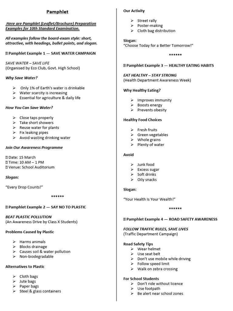 Pamphlet Examples for 10th Grade Exams | PDF | Waste | Hygiene