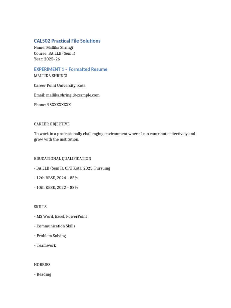 BA LLB Practical File by Mallika Shringi | PDF | Software | Office ...