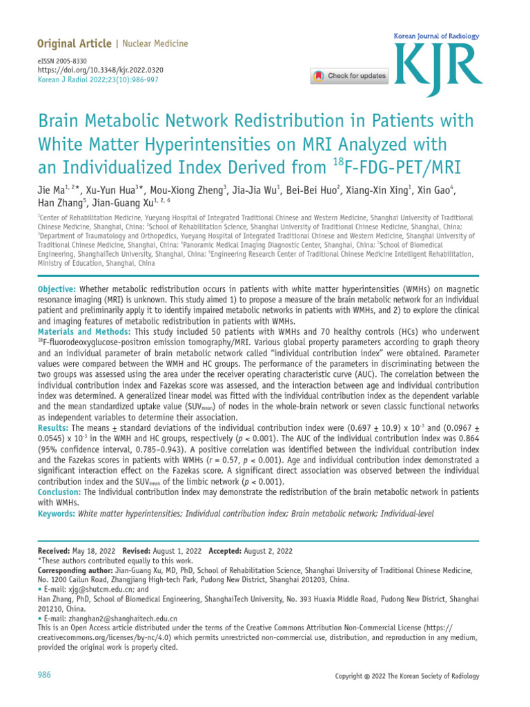 Brain Metabolic Network Redistribution in Patients With White Matter ...