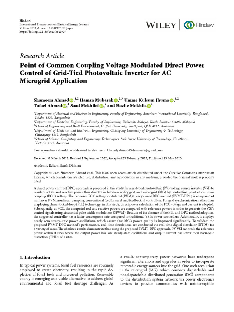 PCC Voltage Control for PV Inverter Systems | PDF | Power Inverter ...