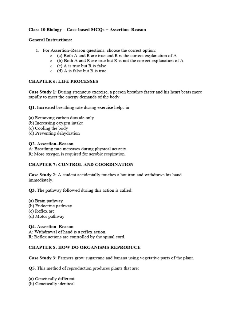 Class 10 Biology MCQs and Case Studies | PDF | Biology | Nature