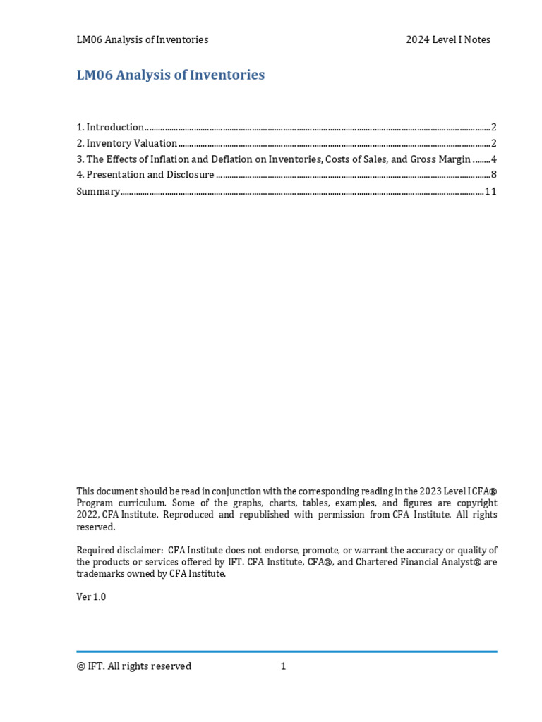 Inventory Analysis for CFA Level I | PDF | Cost Of Goods Sold | Inventory