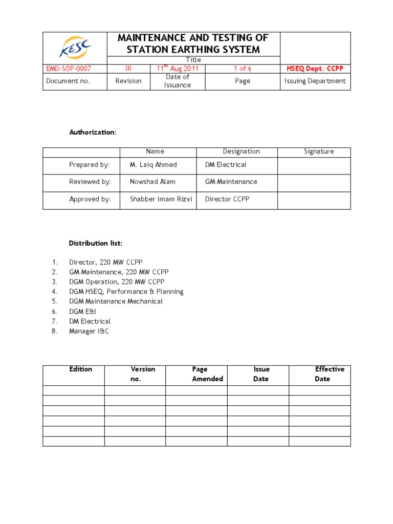 Maintenance and Testing of Earthing System | PDF | Power Engineering ...