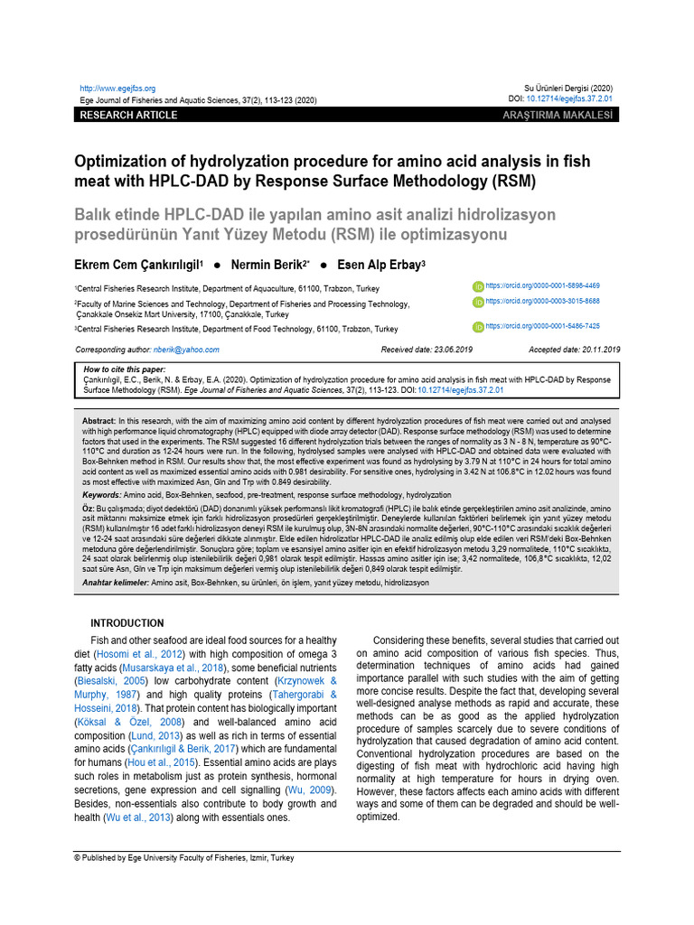 Optimization of Hydrolyzation Procedure For Amino Acid Analysis in Fish ...