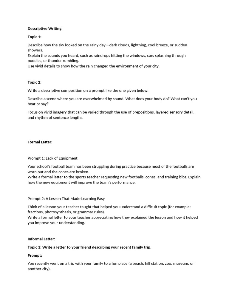Descriptive and Letter Writing Prompts | PDF