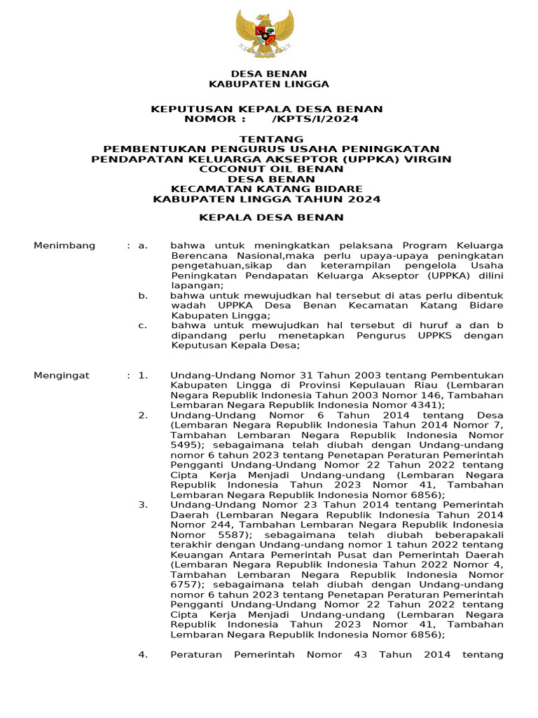 Pembentukan Pengurus UPPKA Benan 2024 | PDF