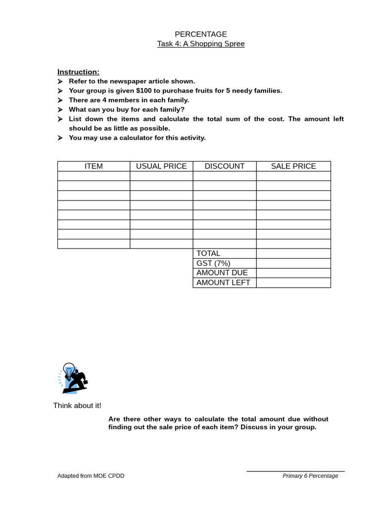 Activity Sheet 4 (Task 4- A Shopping Spree) | PDF