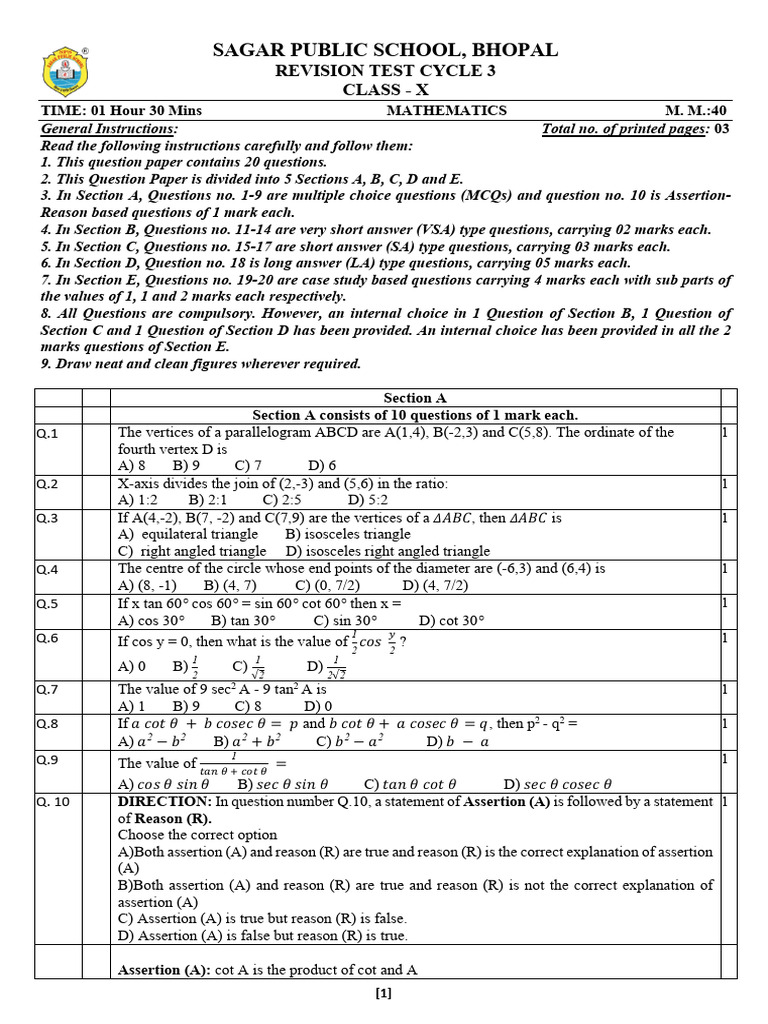Cycle 3 Test Maths | PDF | Triangle | Euclid