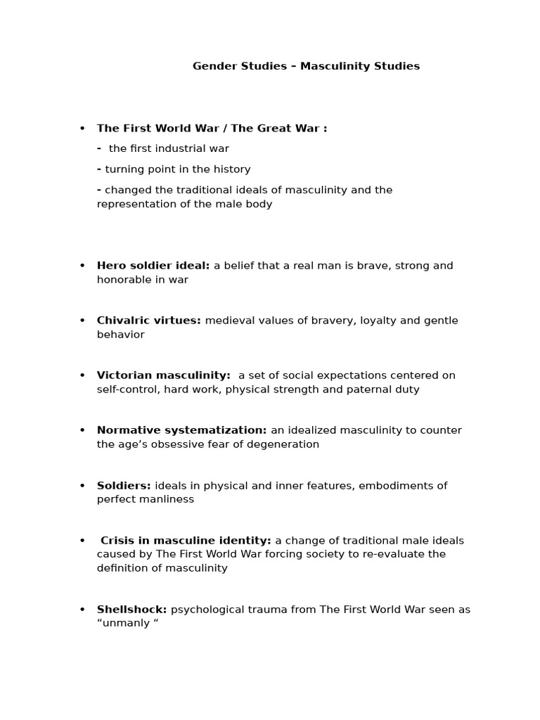 Masculinity Studies and WWI Impact | PDF