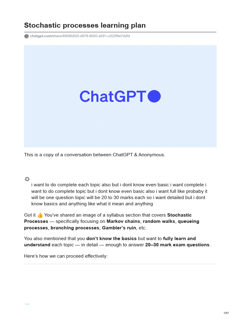 Stochastic Processes Study Guide | PDF | Stochastic Process ...