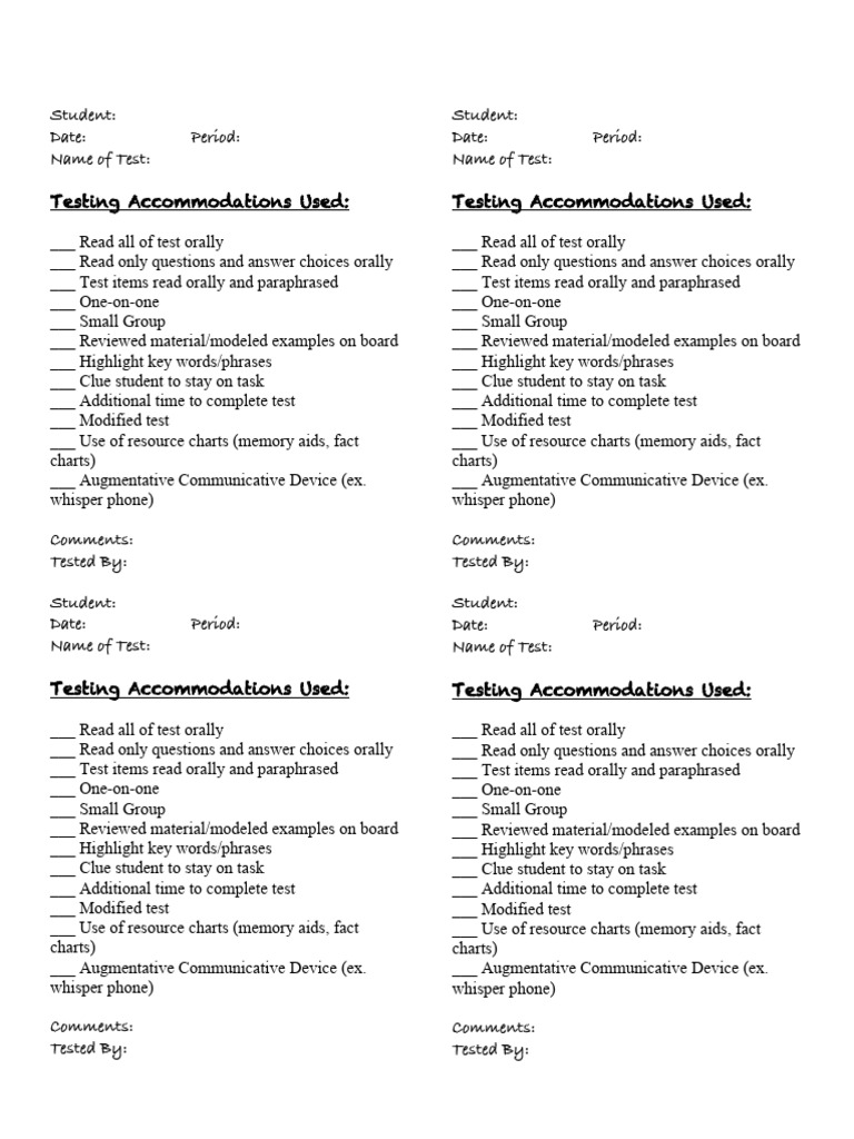 Testing Accommodations Checklist | PDF | Human Communication