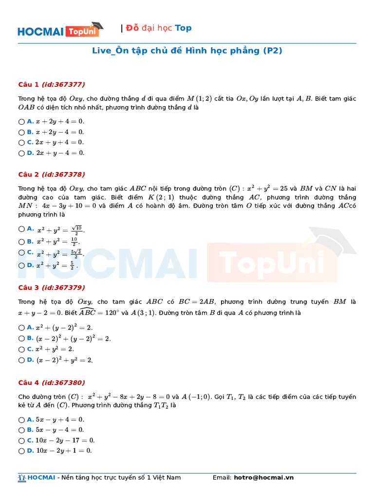 BTTL Toan To Buoi 2 Topuni On Tap Chu de Hinh Hoc Phang p2 ...