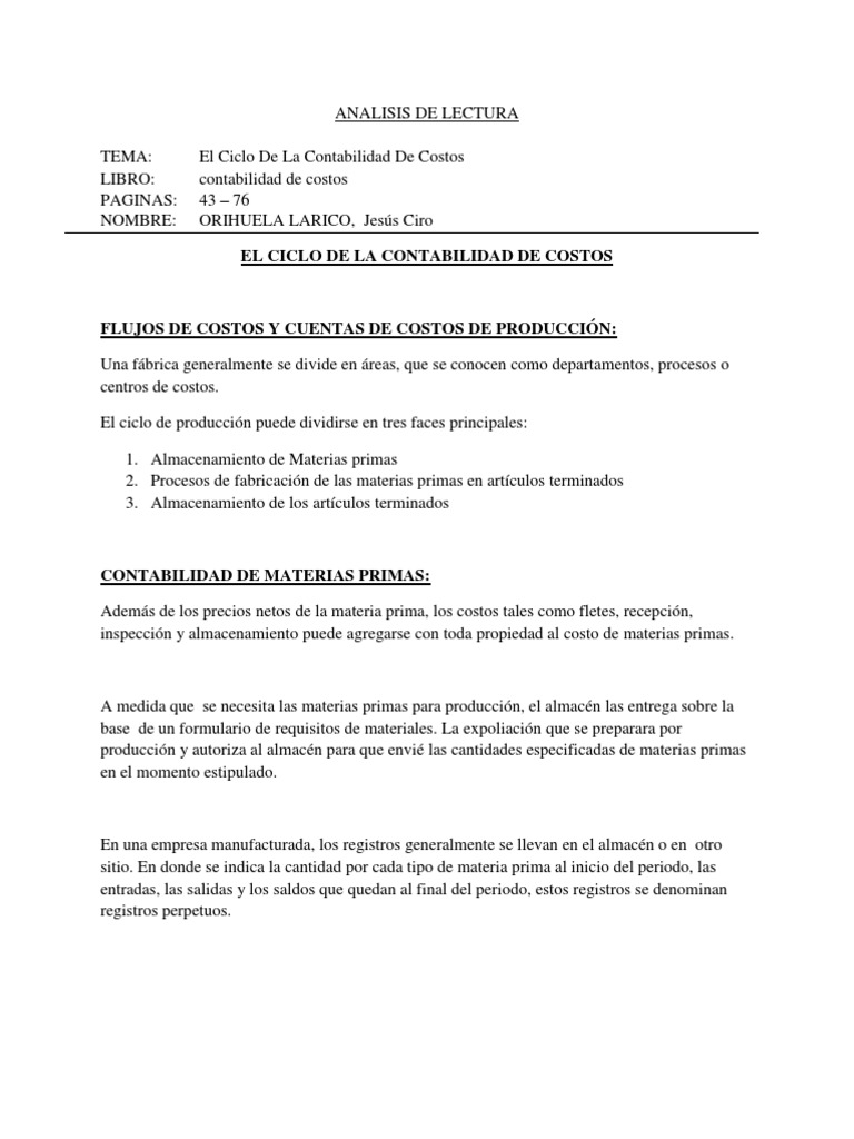 El Ciclo de La Contabilidad de Costos | PDF | Materia prima | Costo