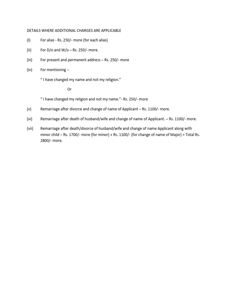 Additional Charges for Name Changes | PDF