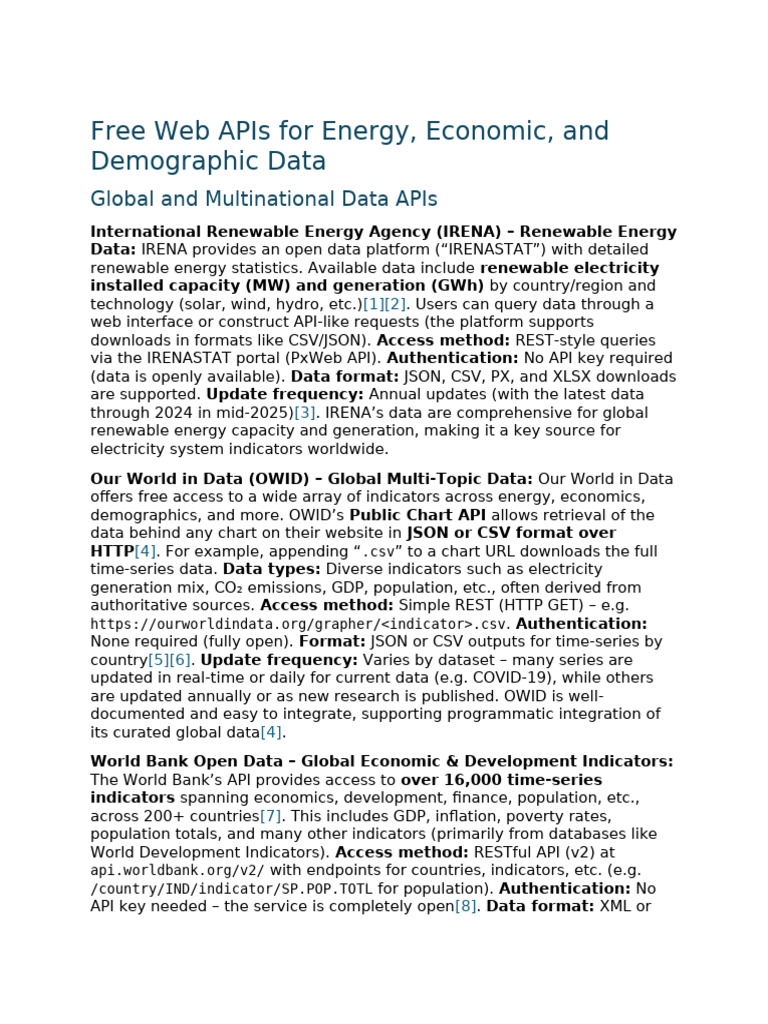 Free Web APIs for Energy, Economic, And Demographic Data | PDF | Computing