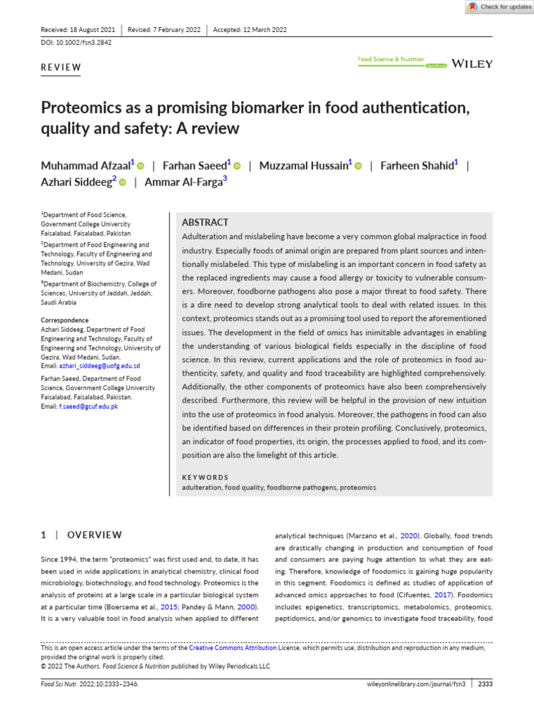 Proteomics in Food Safety and Quality | PDF | Proteomics | Mass ...