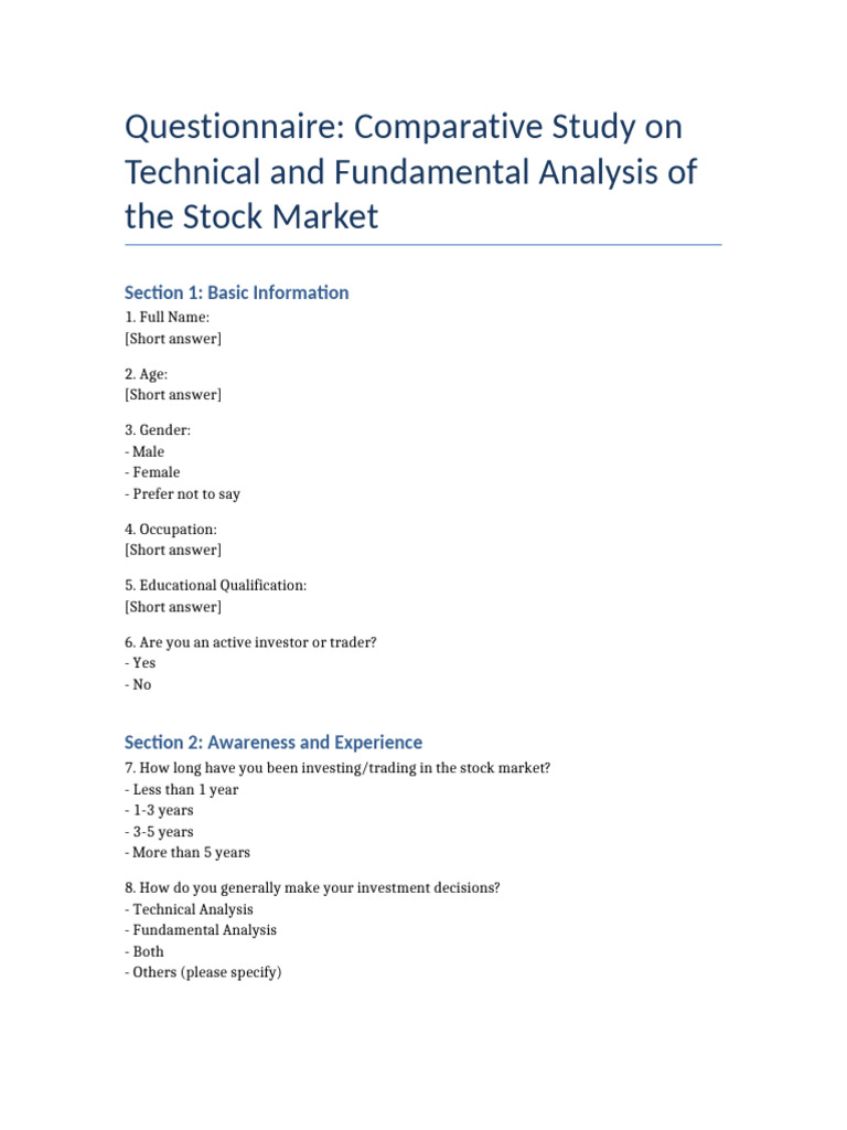 Stock Market Analysis Questionnaire | PDF