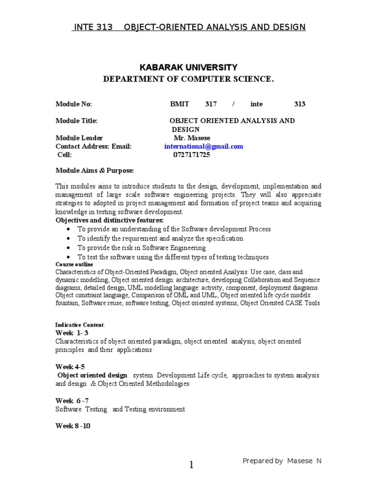 Kabarak University Department of Computer Science.: Inte 313 Object ...