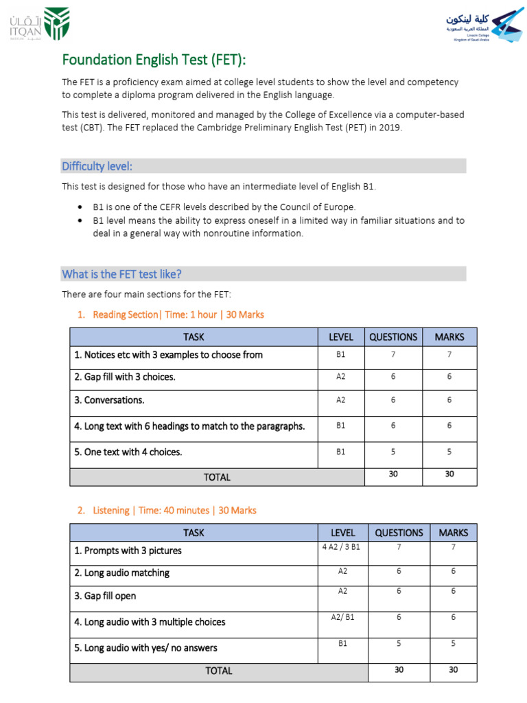 Foundation English Test FET Overview | PDF