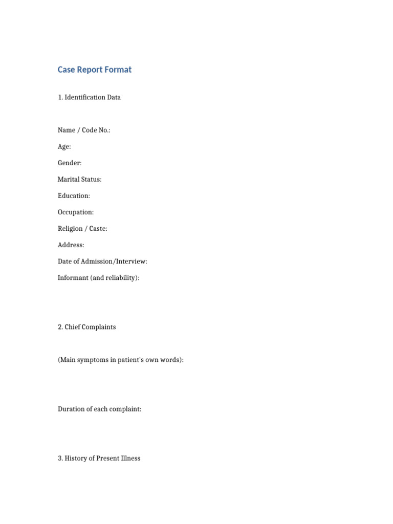Comprehensive Case Report Template | PDF | Mental Disorder | Disability