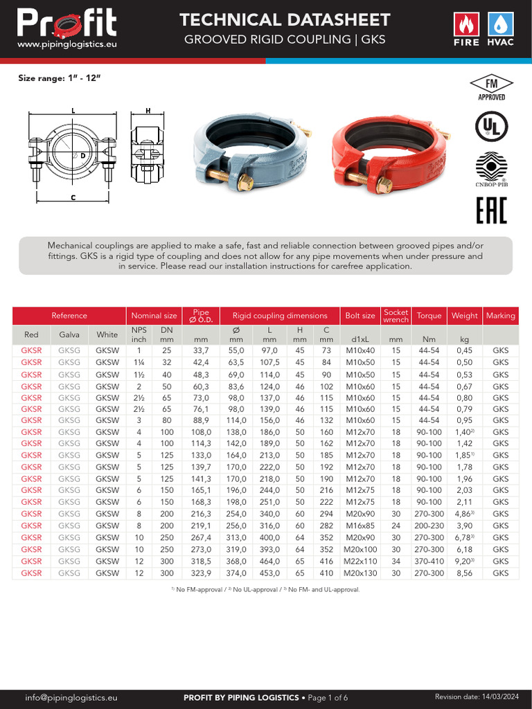 Grooved Rigid Coupling GKS Datasheet | PDF | Pipe (Fluid Conveyance ...