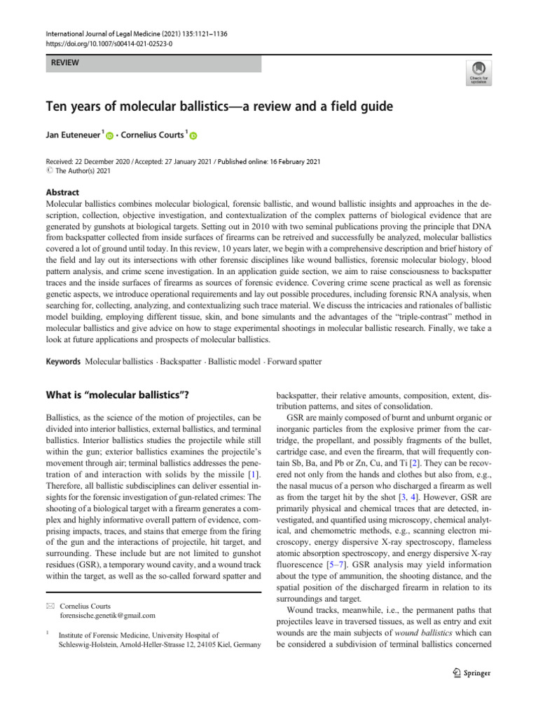 Molecular Ballistics: A Decade Review | PDF | Forensic Science | Ballistics