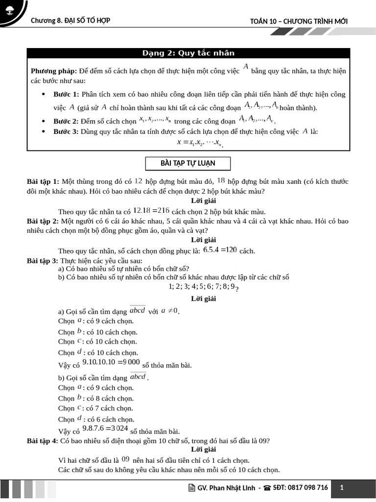 Bài 01 - Dạng 02 - Quy tắc nhân - GV | PDF