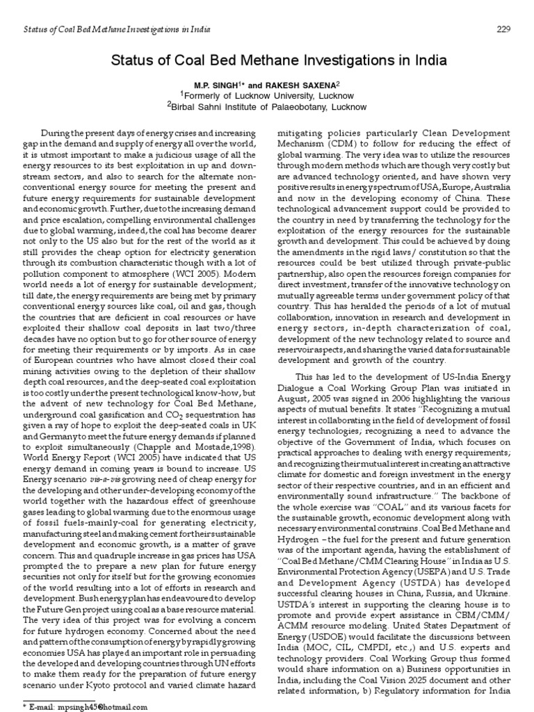 Status of Coal Bed Methane Investigations in India | PDF | Coal ...