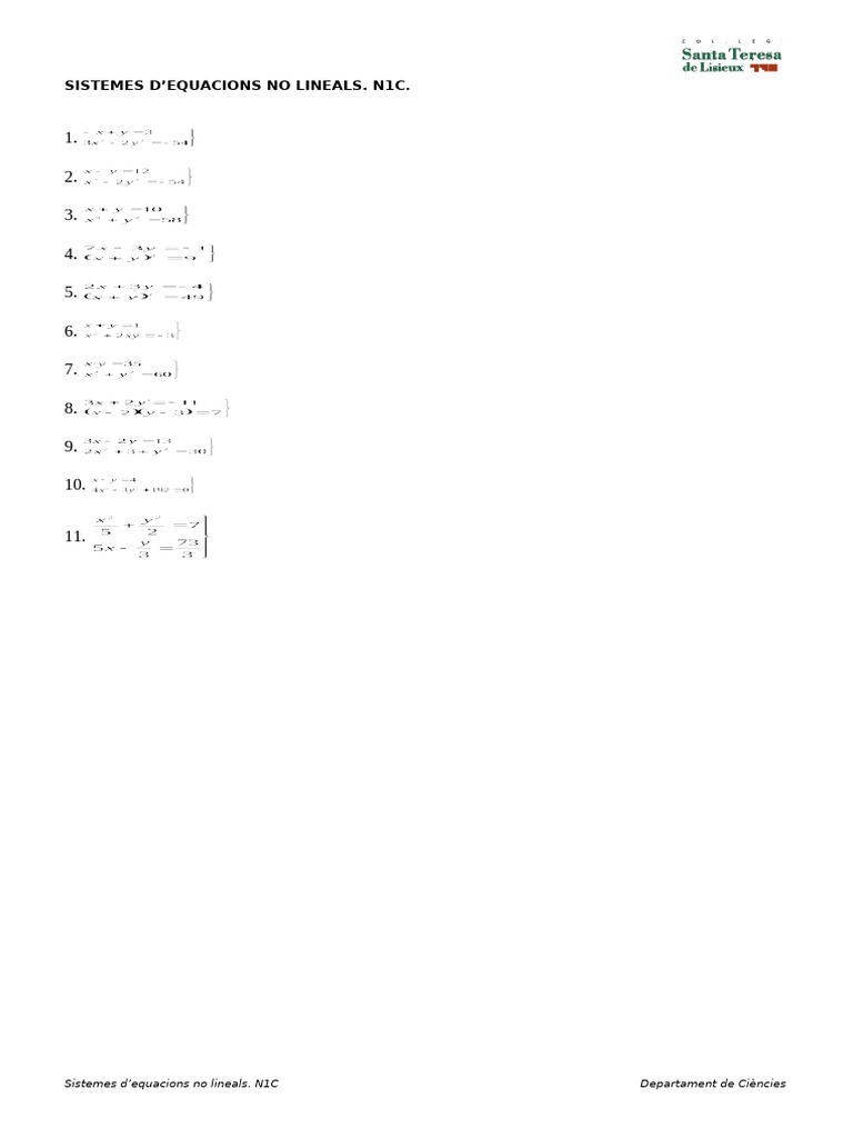 Sistemes d'Eq. No Lineals. N1C | PDF