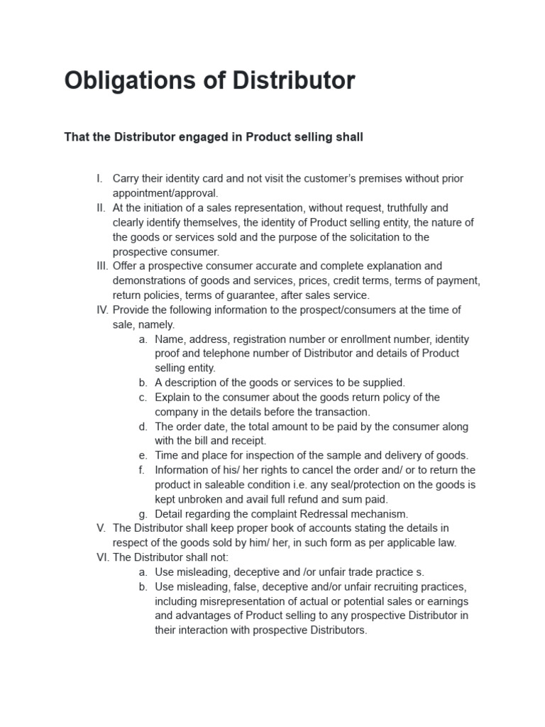 Distributor Obligations and Guidelines | PDF | Goods | Receipt