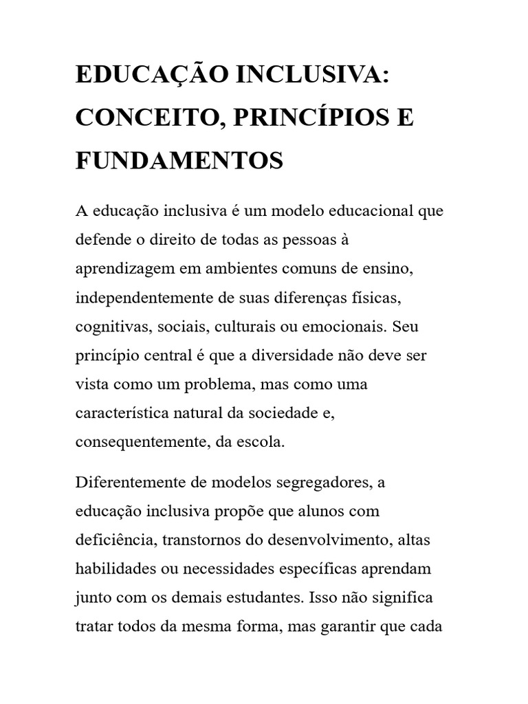 Educação Inclusiva: Princípios e Práticas | PDF | Exclusão social ...