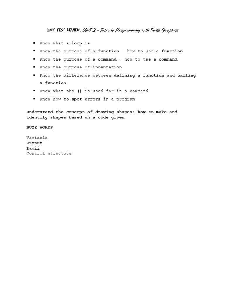 Unit Test Review: Turtle Graphics Basics | PDF