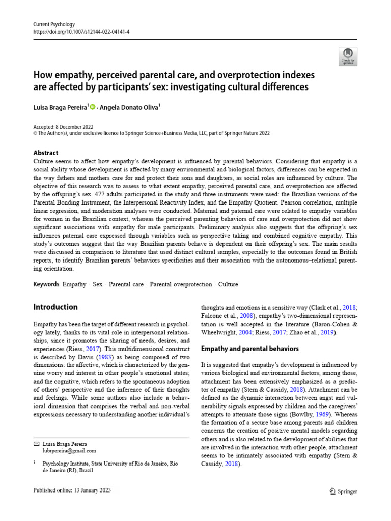 How Empathy Perceived Parental Care And | PDF | Empathy | Attachment Theory