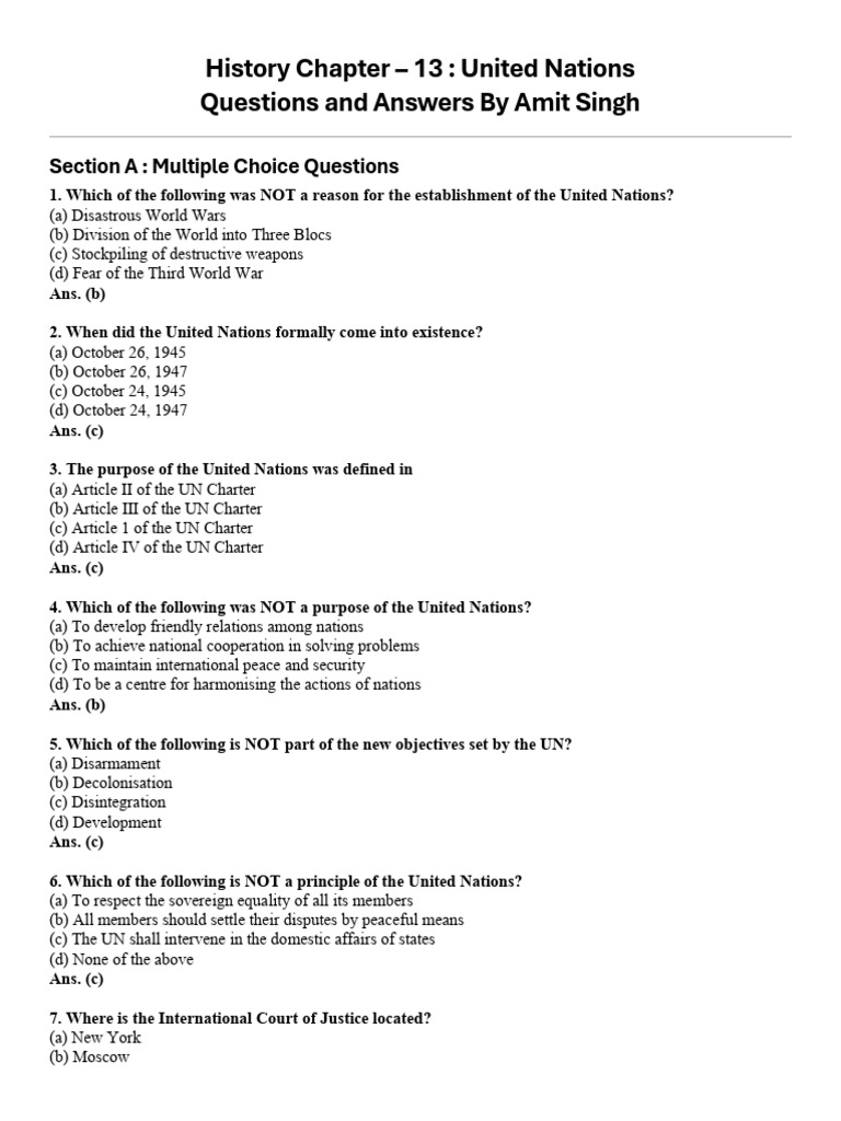 United Nations History Q&A Guide | PDF | United Nations | International ...
