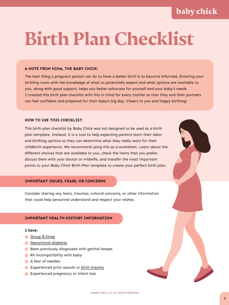 Birth Plan Checklist | PDF | Childbirth | Pain Management