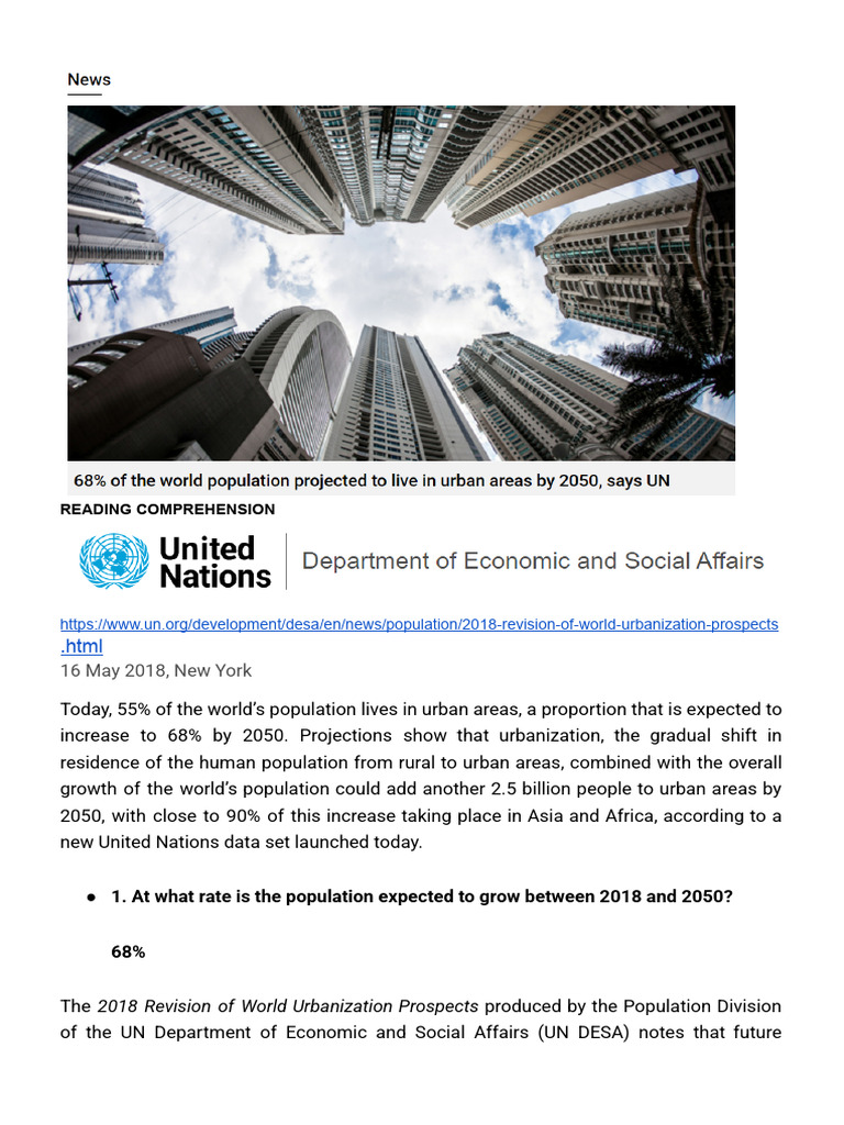 Global Urbanization Trends 2018-2050 | PDF | Urbanization | City
