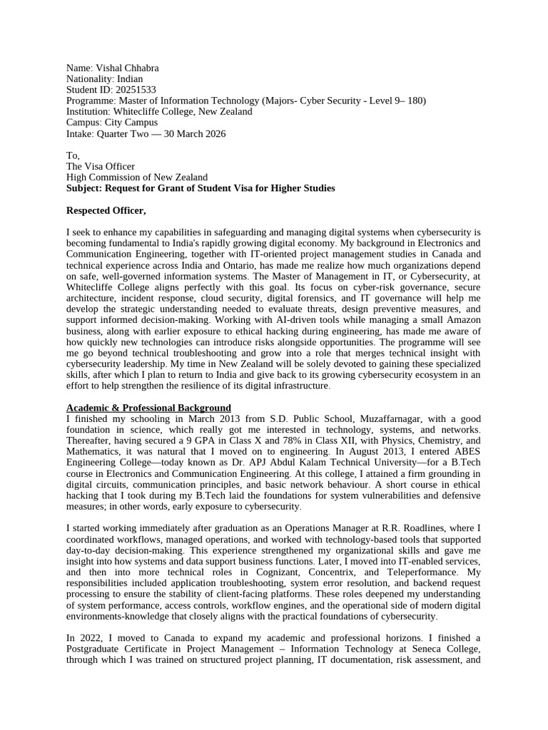 Student Visa Request for Cybersecurity Master's | PDF | Computer ...