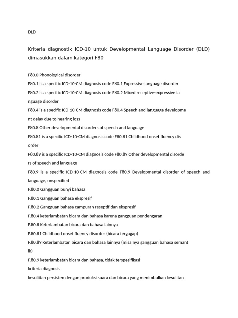 Kriteria Diagnosis DLD ICD-10 dan DSM-5 | PDF